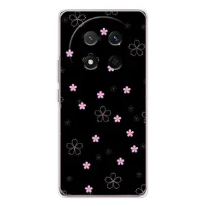 Чехол с розовым рисунком для Huawei Honor X9c (Розовые цветы на черном)