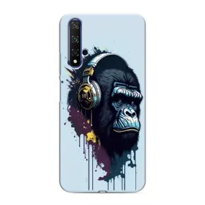 Чехол с Обезьянами Huawei Nova 5T - (AlphaPrint) (Горилла в наушниках)