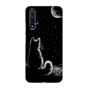 Чехол с принтом для Huawei Nova 5T (AlphaPrint) Модные коты (Котик и луна)