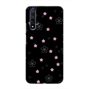 Чохол з розовим принтом для Huawei Nova 5T (Рожеві квіти на чорному)