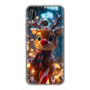 Яркий чехол для Huawei P Smart 2019 с Зимними Оленятами (Олень с шарфом)