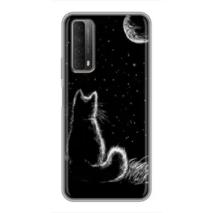 Чохол з принтом для Huawei P Smart 2021 (AlphaPrint) Модні коти (Котик і місяць)