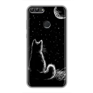 Чехол с принтом для Huawei P Smart, Enjoy 7s, FIG-LA1 (AlphaPrint) Модные коты (Котик и луна)