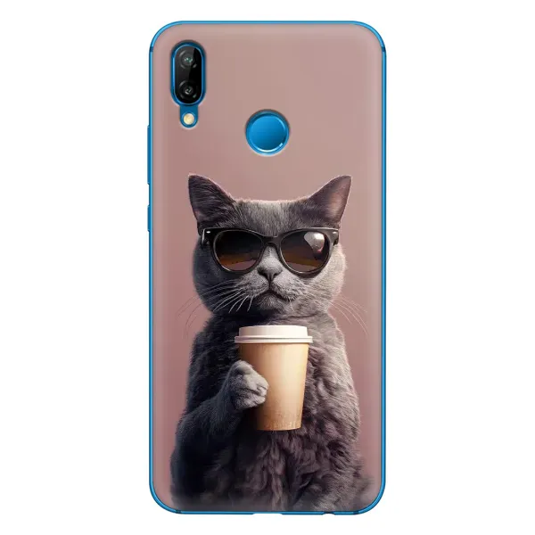 Чехол с принтом «Кот с кофе» для Huawei P20 Lite (2019)
