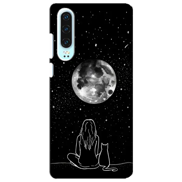 Чохол з принтом «Дівчина з котом» для Huawei P30