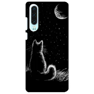 Чохол з принтом для Huawei P30 (AlphaPrint) Модні коти (Котик і місяць)