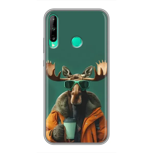 Чохол з принтом «Лось з кавою» для Huawei P40 Lite e
