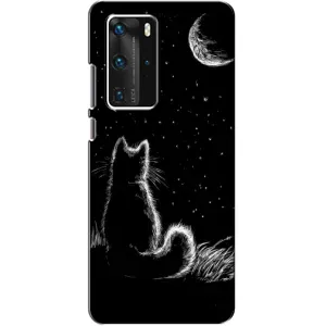 Чохол з принтом для Huawei P40 Pro (AlphaPrint) Модні коти (Котик і місяць)