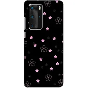 Чехол с розовым рисунком для Huawei P40 Pro (Розовые цветы на черном)