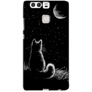 Чехол с принтом для Huawei P9 (AlphaPrint) Модные коты (Котик и луна)
