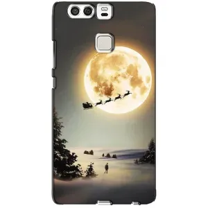 Новорічні, Святкові Чохли для Huawei P9 - 2024 год (Санта на місяці)