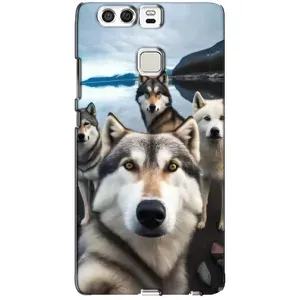 Чехол с Хаски для Huawei P9 - (AlphaPrint) (Селфи ХАски)