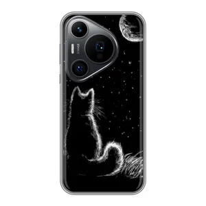 Чохол з принтом для Huawei Pura 70 PRO (AlphaPrint) Модні коти (Котик і місяць)