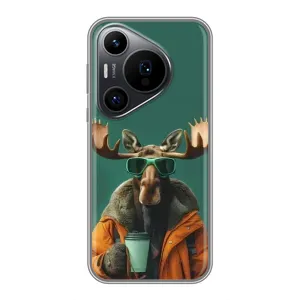 Чехол с принтом стильные животные для Huawei Пура 70 ПРо (Лось с кофе)