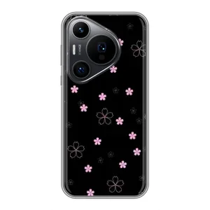 Чохол з розовим принтом для Huawei Pura 70 PRO (Рожеві квіти на чорному)