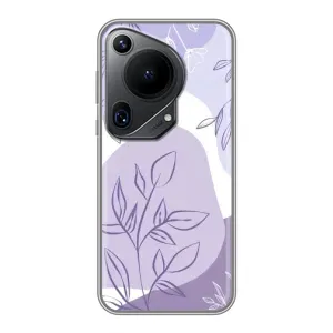 Силиконовый чехол с принтом в цветах на Huawei Pura 70 Ultra (Фиолетовые листья абстракция)