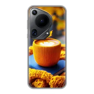 Чехол с уникальным дизайном «Осень с кофе» для Huawei Pura 70 Ultra (Кофе на желтом пледе)