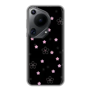Чехол с розовым рисунком для Huawei Pura 70 Ultra (Розовые цветы на черном)