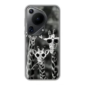 Силиконовый чехол с КАРТИНКАМИ лето для Huawei Pura 70 Ultra (AlphaPrint) (Жирафы в очках)