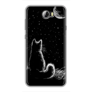 Чехол с принтом для Huawei Y5II (AlphaPrint) Модные коты (Котик и луна)