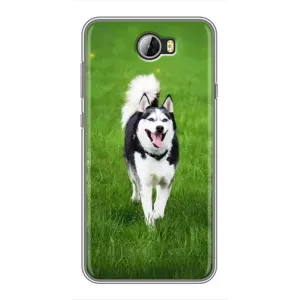 Чехол с Хаски для Huawei Y5II - (AlphaPrint) (Радостный Хаски)