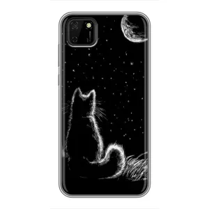 Чехол с принтом для Huawei Y5p (AlphaPrint) Модные коты (Котик и луна)