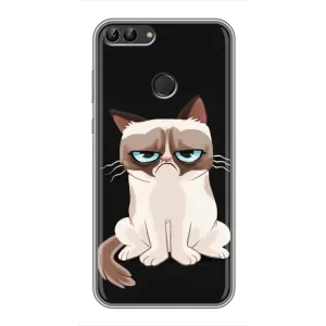 Чехол с принтом для Huawei Y7 Prime 2018 (AlphaPrint) Модные коты (Грустный кот)
