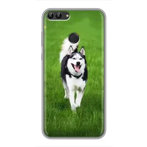 Чехол с Хаски для Huawei Y7 Prime 2018 - (AlphaPrint) (Радостный Хаски)