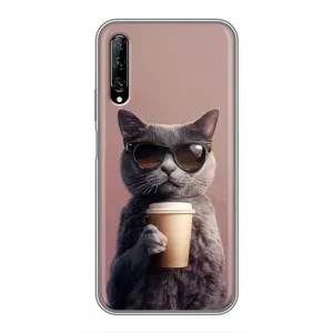 Чехол с принтом стильные животные для У7 Про 2019 (Кот с кофе)