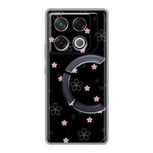 Чохол з розовим принтом для Infinix GT 20 Pro (Рожеві квіти на чорному)