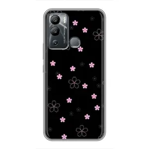 Чехол с розовым рисунком для Infinix Hot 12 Play (Розовые цветы на черном)