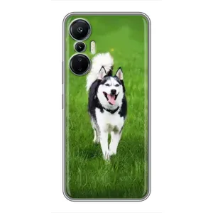 Чехол с Хаски для Infinix Hot 20 (4G) - (AlphaPrint) (Радостный Хаски)