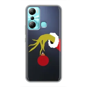 Зимние Чехлы для Инфиникс Хот 20и - прозрачный фон (Гринч с игрушкой)