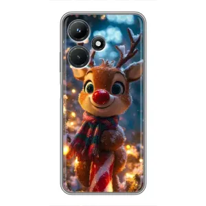 Яркий чехол для Infinix Hot 30i с Зимними Оленятами (Олень с шарфом)