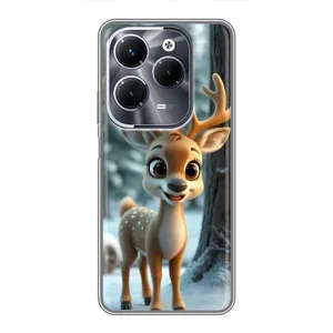 Яркий чехол для Infinix Hot 40 Pro с Зимними Оленятами (Олененок в лесу)