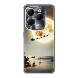 Новогодние, Праздничные Чехлы для Infinix Hot 40 - 2024 год (Санта на луне)