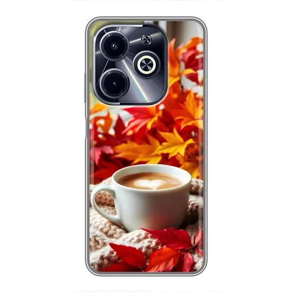 Чехол с принтом «Кофе и листья» для Infinix Hot 40i