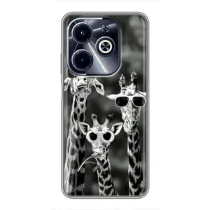 Силиконовый чехол с КАРТИНКАМИ лето для Infinix Hot 40i (AlphaPrint) (Жирафы в очках)