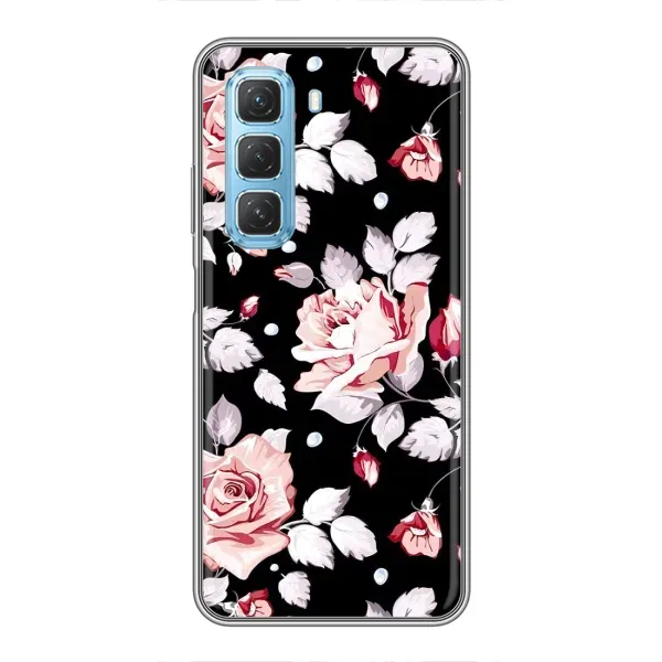 Чохол з принтом «Квіти на чорному» для Infinix Hot 50 5G Чохол з принтом «Квіти на чорному» для Infinix Hot 50 5G