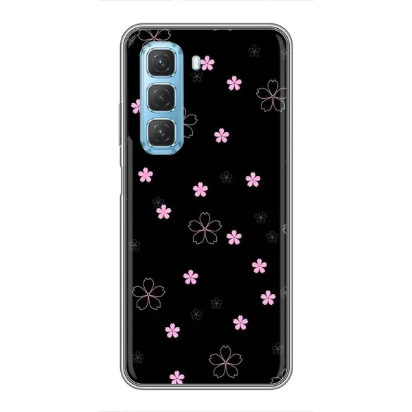 Чохол з принтом «Рожеві квіти на чорному» для Infinix Hot 50 5G Чохол з принтом «Рожеві квіти на чорному» для Infinix Hot 50 5G