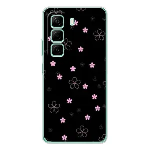 Чехол с розовым рисунком для Infinix Hot 50 Pro (Розовые цветы на черном)