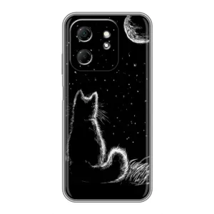 Чехол с принтом для Infinix Hot 50i (AlphaPrint) Модные коты (Котик и луна)