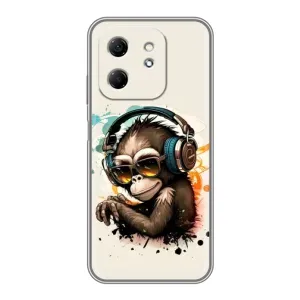 Чехол с Обезьянами Infinix Hot 50i - (AlphaPrint) (Макака в наушниках)