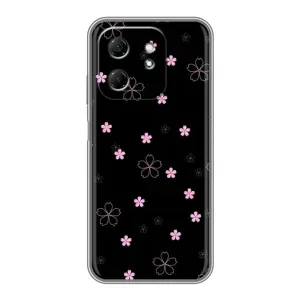 Чехол с розовым рисунком для Infinix Hot 50i (Розовые цветы на черном)