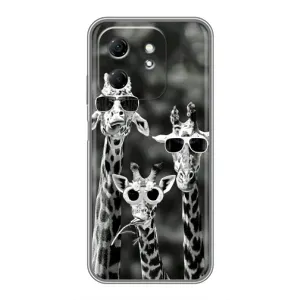 Силиконовый чехол с КАРТИНКАМИ лето для Infinix Hot 50i (AlphaPrint) (Жирафы в очках)