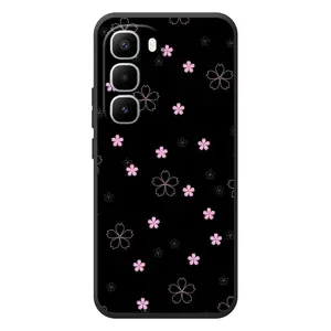 Чохол з розовим принтом для Infinix Hot 60 Pro Plus (Рожеві квіти на чорному)
