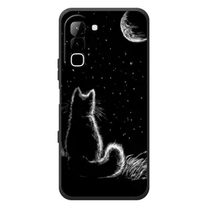 Чехол с принтом для Infinix Hot 70 (AlphaPrint) Модные коты (Котик и луна)