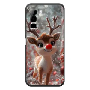 Яркий чехол для Infinix Hot 70 с Зимними Оленятами (Олень с носом)