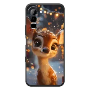 Яркий чехол для Infinix Hot 70 с Зимними Оленятами (Олененок среди гирлянд)