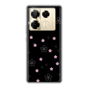 Чохол з розовим принтом для Infinix Note 40 Pro (Рожеві квіти на чорному)